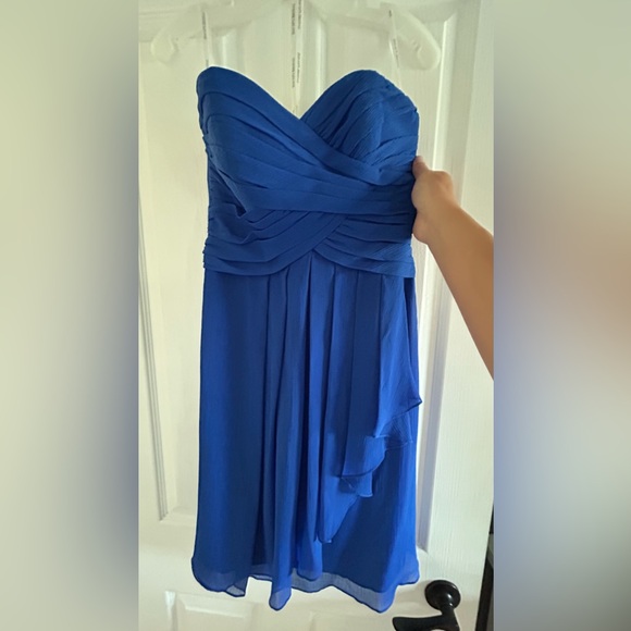 David's Bridal Women's Blue Chiffon Sweet Heart Strapless Pleated Dress - Picture 1 of 3